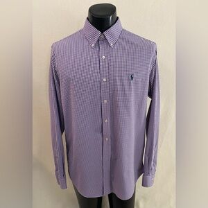 Ralph Lauren Shirt Men’s Large Classic Fit Nylon Purple Gingham Long Sleeve